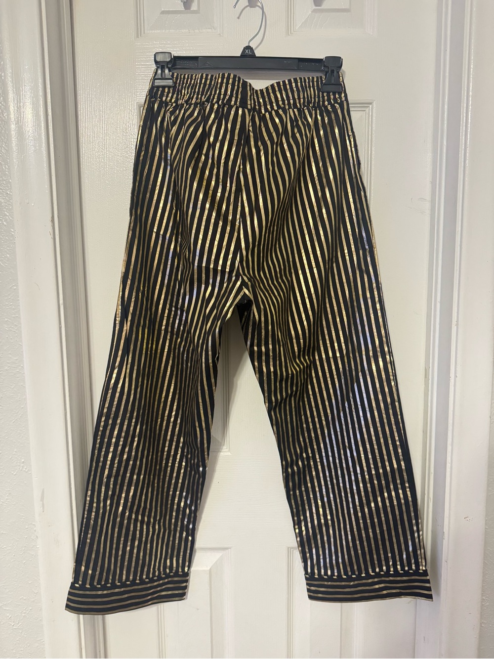 Buru Everyday Pants in Black and Gold Metallic Striped Elastic Waist Pants M